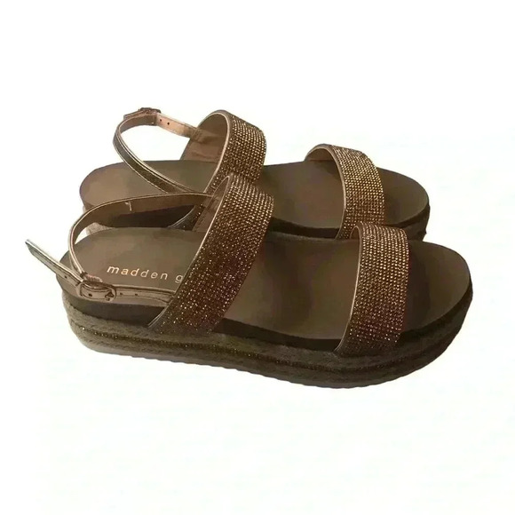 Madden Girl Glitzie Womens 9M Platform Espadrille Sandals Rose Gold Buckle Sides - Picture 1 of 9